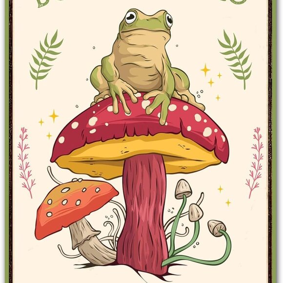 Other - Funny Frog Mushroom Decor Metal Sign: Cute Cottagecore & Forest Decor for Bathro